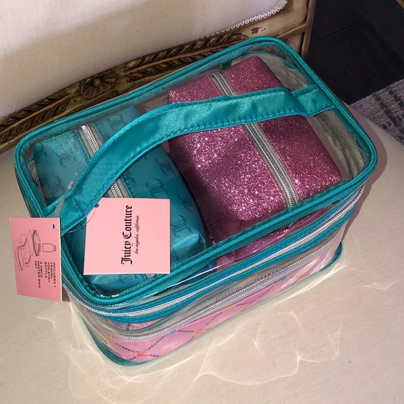 💖NEW💖 Juicy Couture Nested Makeup Cosmetic Train Case 4 Piece Bag Set - Picture 7 of 9